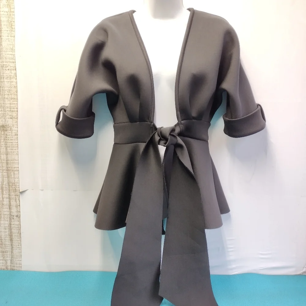 Forever 21 Womens Peplum Stretchy Tie Jacket Blouse Size S